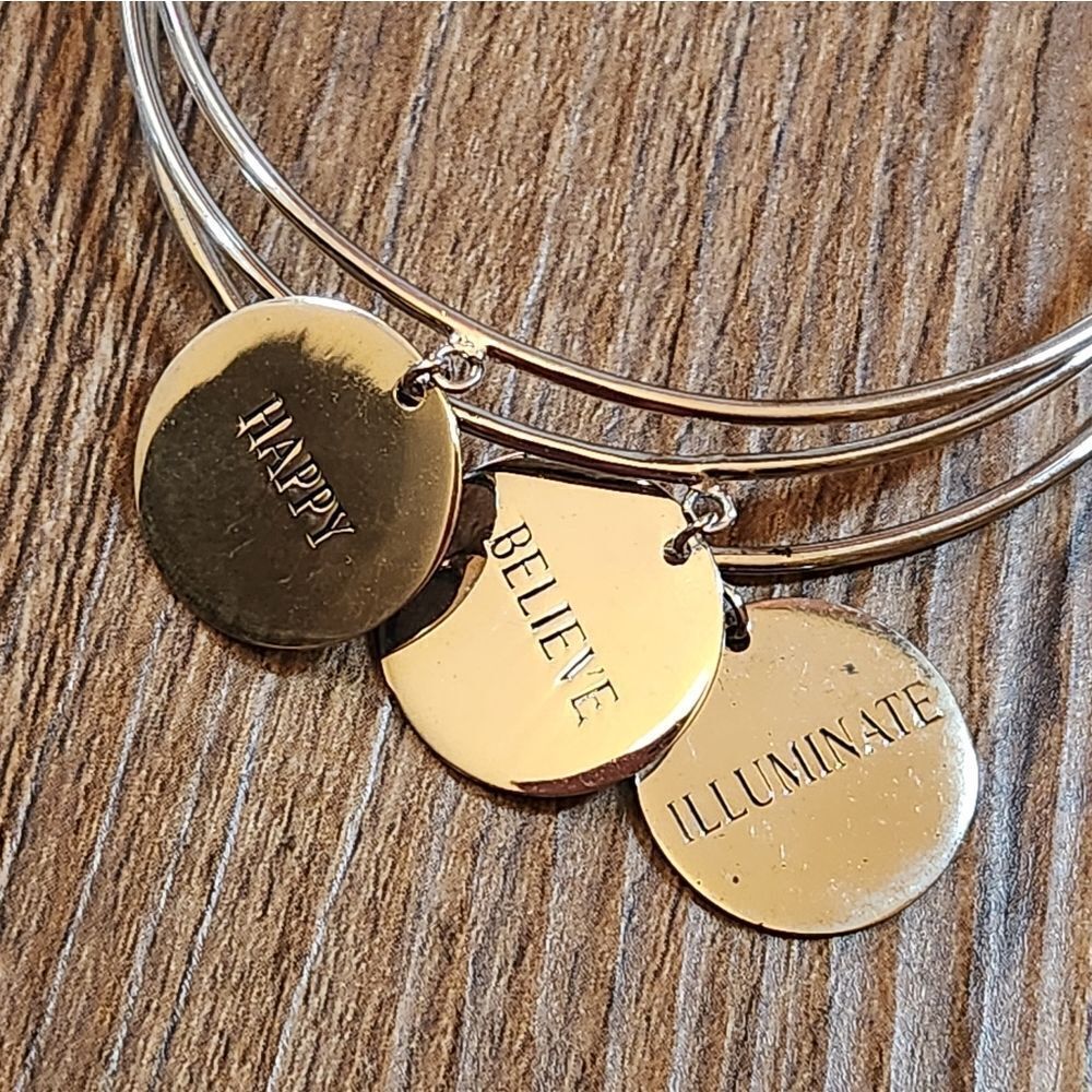 Partylite Silver Plated Inspirational Charm Multi Bangle Bracelet View 4